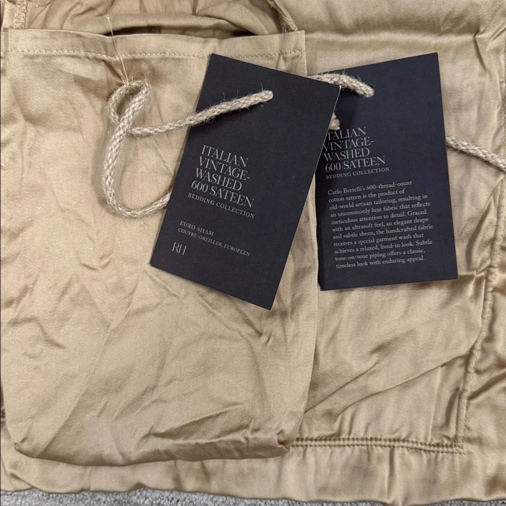RH ITALIAN ULTRA-SOFT 600-THREAD-COUNT SATEEN FLANGE SHAM NWT in Wheat